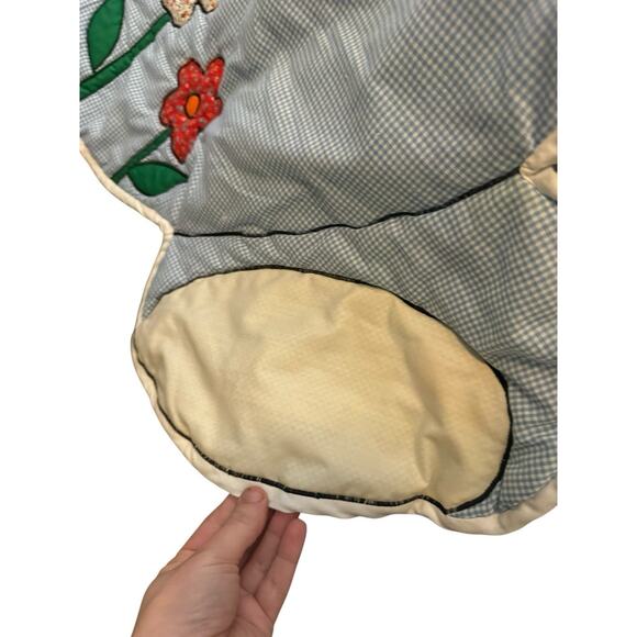 Vintage Handmade Cat Shaped Blue Checkered Embroidered Cat Baby Blanket 49”x36” - Picture 3 of 4